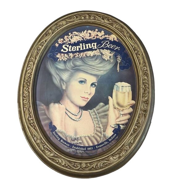 Vintage 1976 Sterling Beer Oval Sign Embossed Blonde Blue Eyed Woman Portrait - Picture 1 of 16